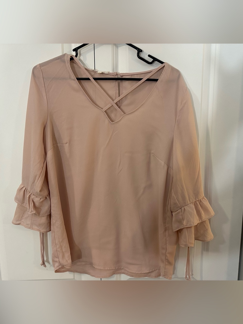 Maurices Light Blush Pink Criss Cross Ruffle Sleeve Blouse Small